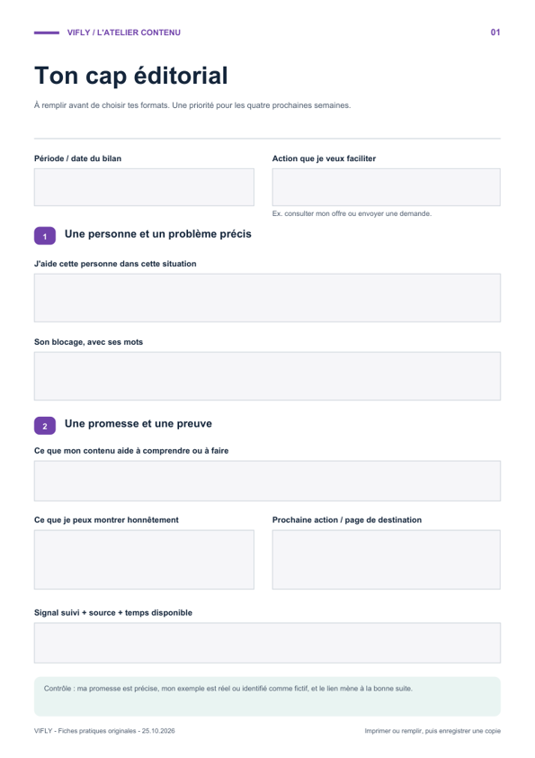 Aperçu de la fiche Ton cap éditorial avec ses zones à remplir