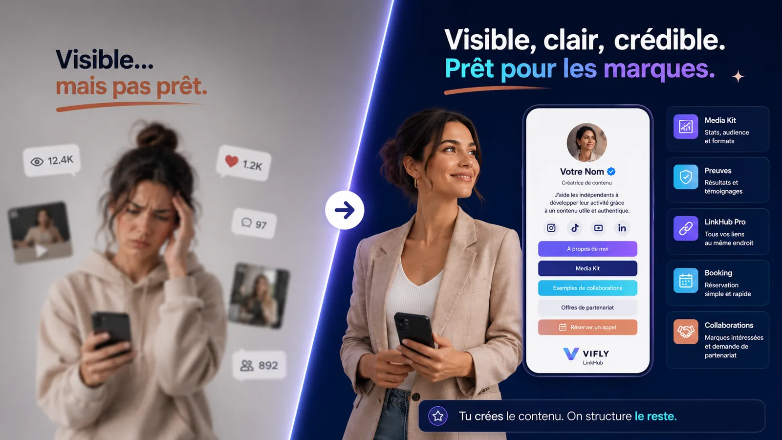 Créateur de contenu structurant son profil, son LinkHub et son media kit pour attirer des collaborations rémunérées avec des marques.