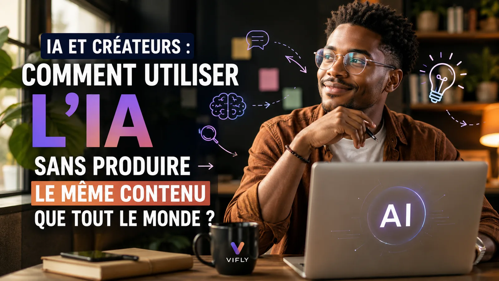 Créateur utilisant l’IA pour créer un contenu original, structurer son profil, son LinkHub et ses offres sans devenir générique.
