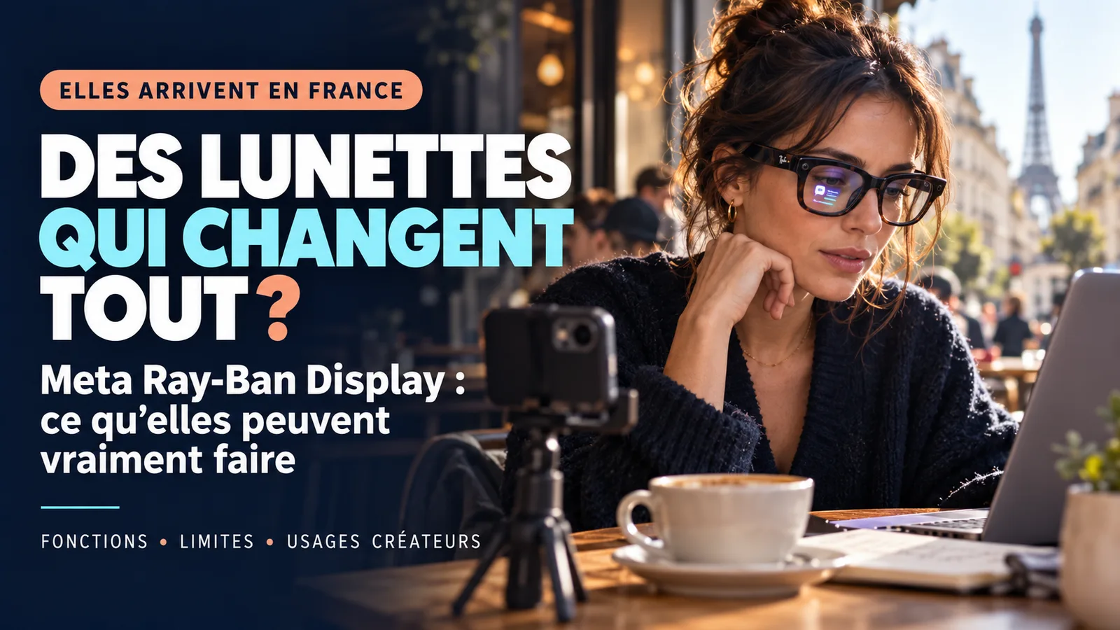 Créatrice portant des lunettes connectées Meta Ray-Ban Display tout en filmant une démonstration professionnelle les mains libres