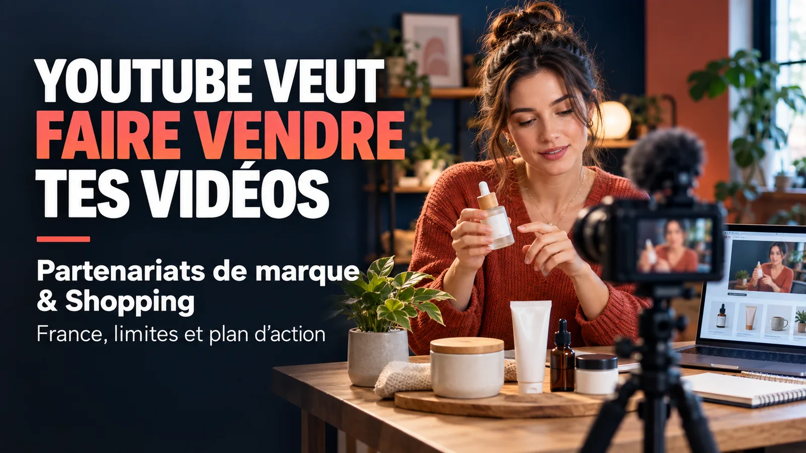 Créatrice préparant un partenariat de marque YouTube devant son ordinateur avec son Media Kit