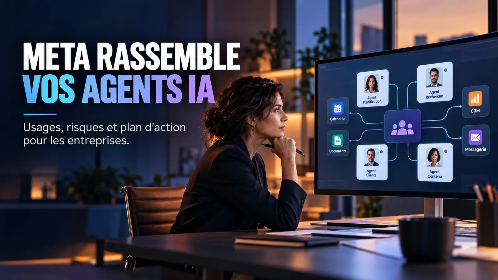 Indépendante devant son ordinateur supervisant un agent IA relié à ses conversations clients