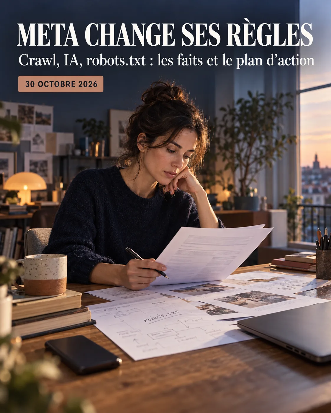 Créatrice indépendante examinant des conditions numériques et la carte des pages Web reliées à ses comptes professionnels