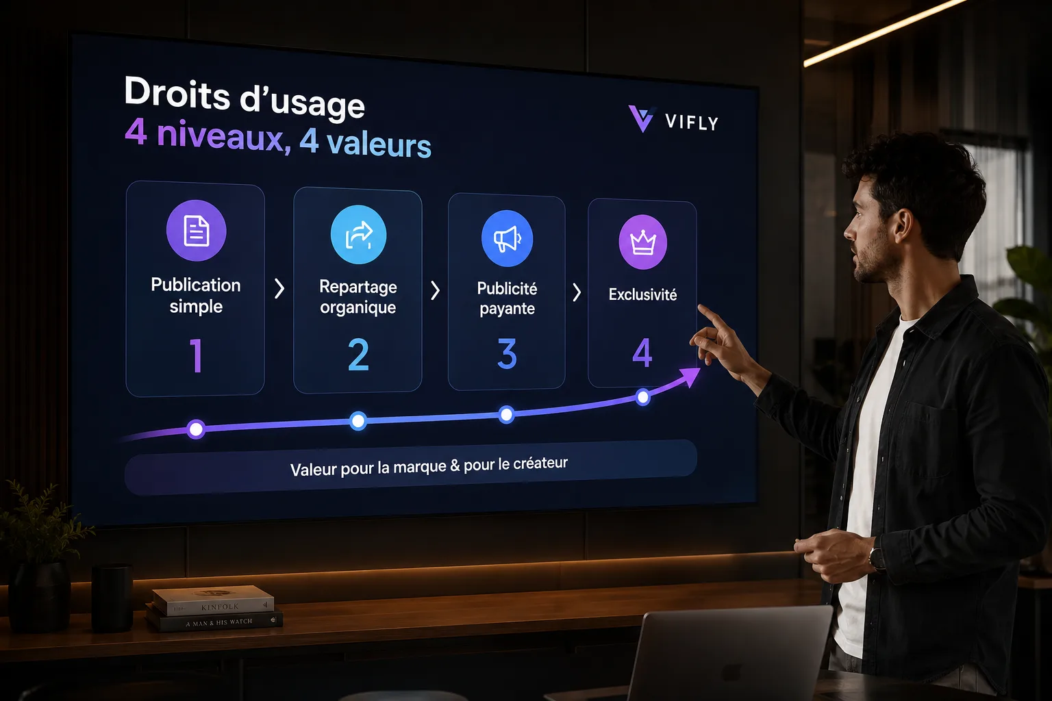 Schéma expliquant comment les droits d’usage et l’exclusivité influencent le prix d’une collaboration créateur.