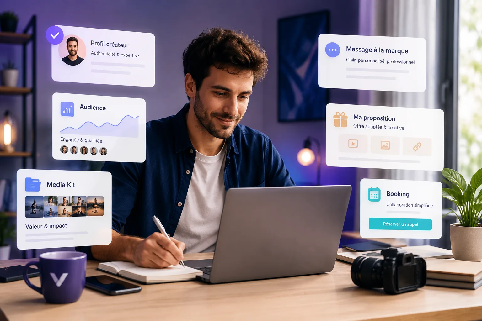 Créateur préparant un message professionnel pour contacter une marque et obtenir une collaboration rémunérée.