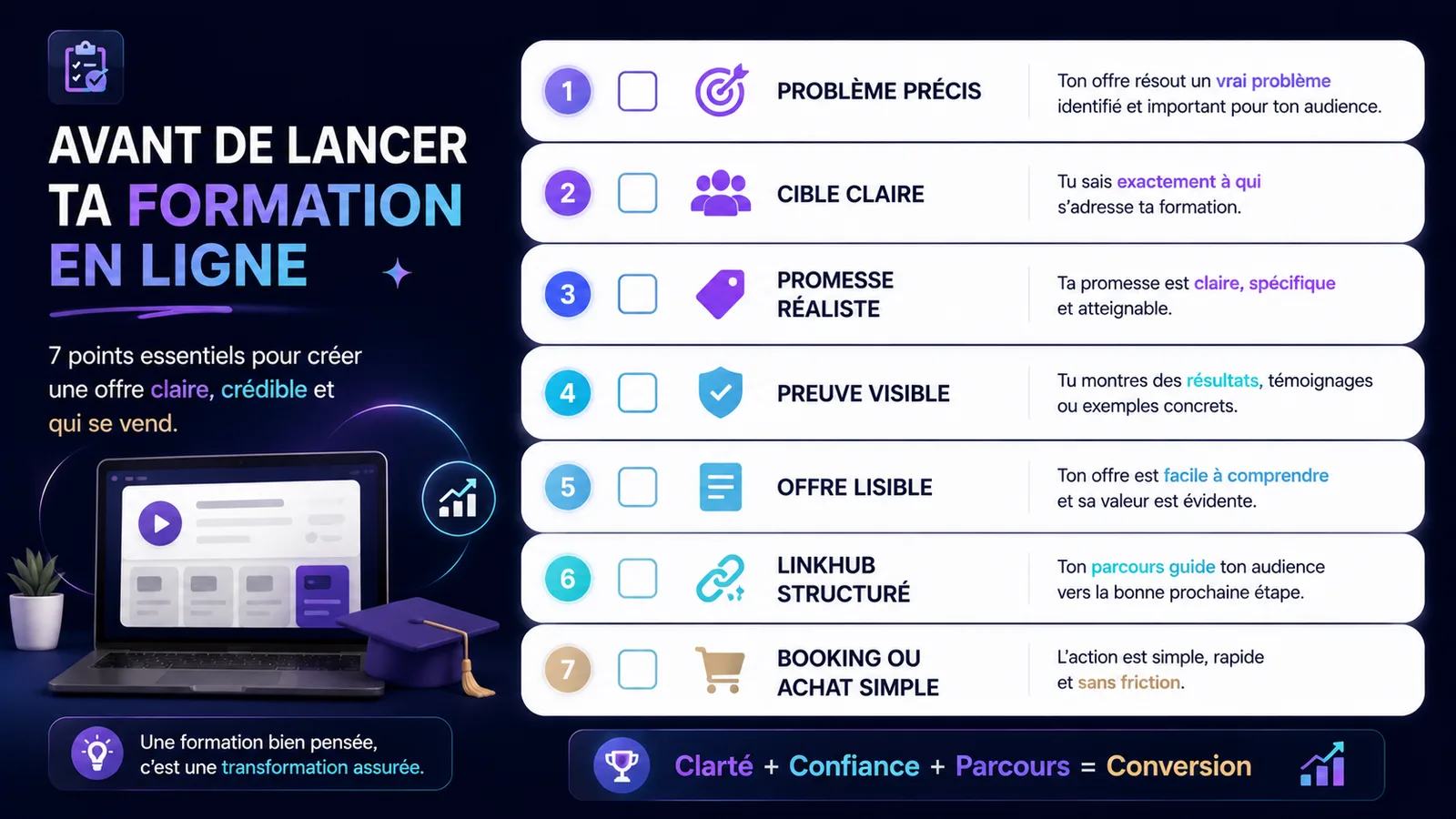 Checklist des étapes à valider avant de lancer une formation en ligne en 2026.