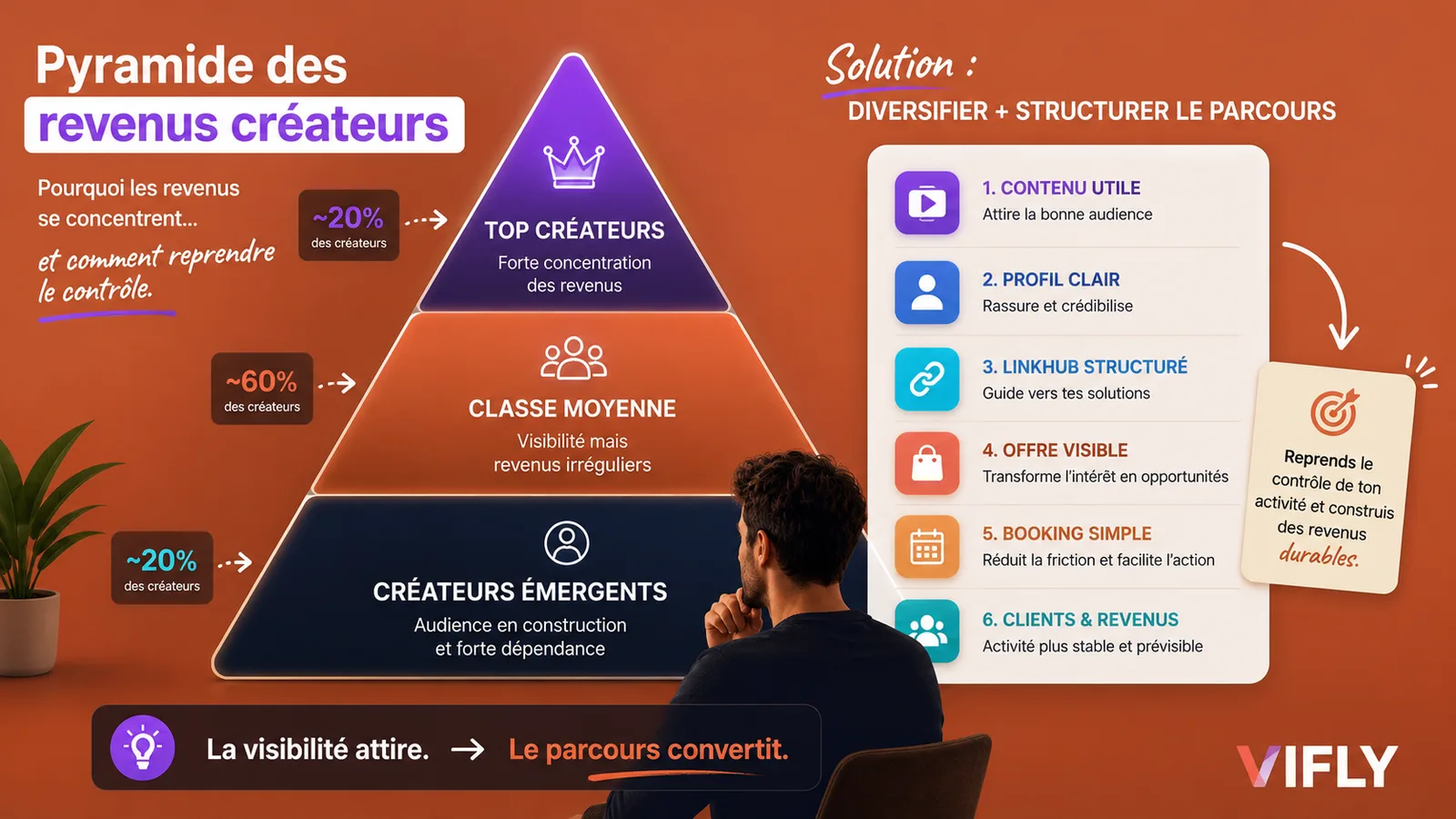 Pyramide montrant la concentration des revenus dans la creator economy et la fragilité de la classe moyenne des créateurs.