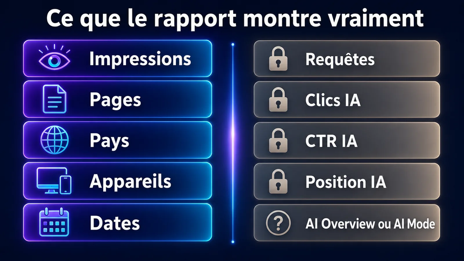 Données disponibles et métriques non isolées dans le rapport IA de Google Search Console