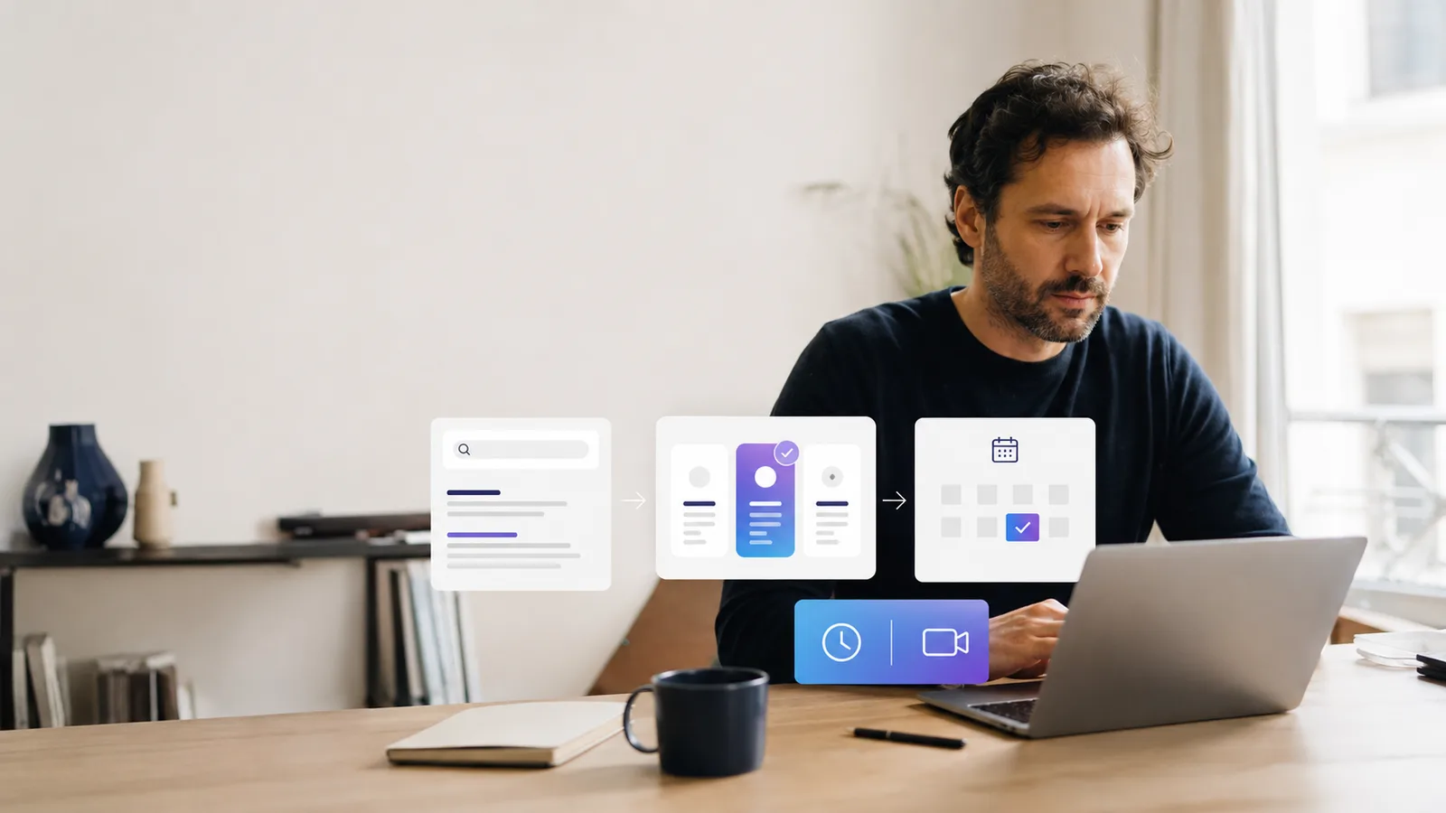 Professionnel analysant des offres comparées dans Google AI Mode avant une réservation