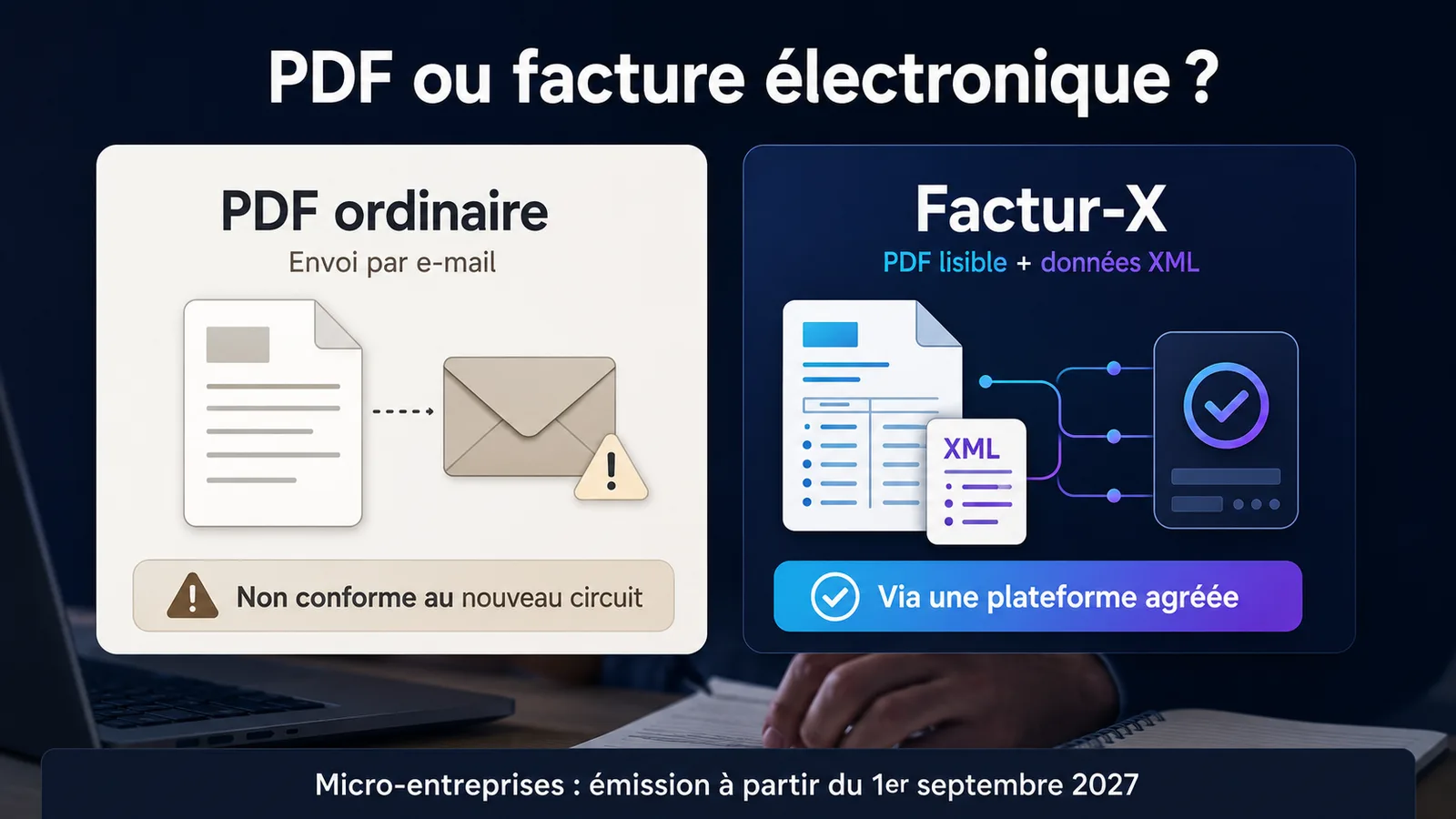 Comparaison entre une facture PDF envoyée par mail et une facture électronique Factur-X.