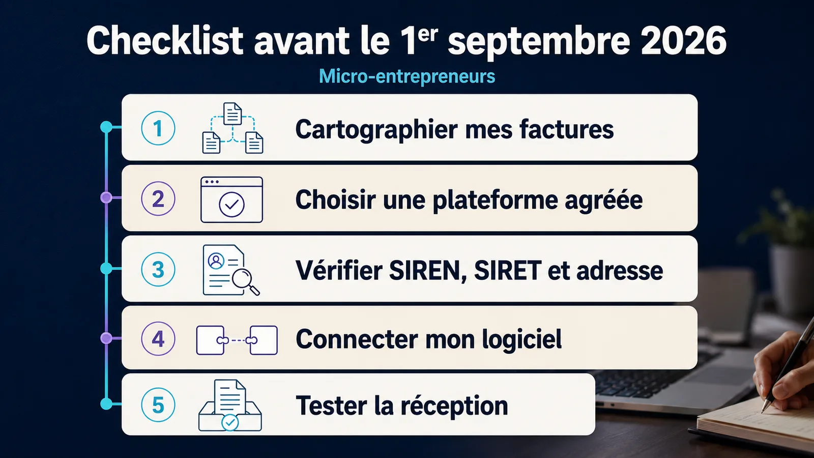 Checklist pour préparer la facturation électronique d’un micro-entrepreneur avant septembre 2026.