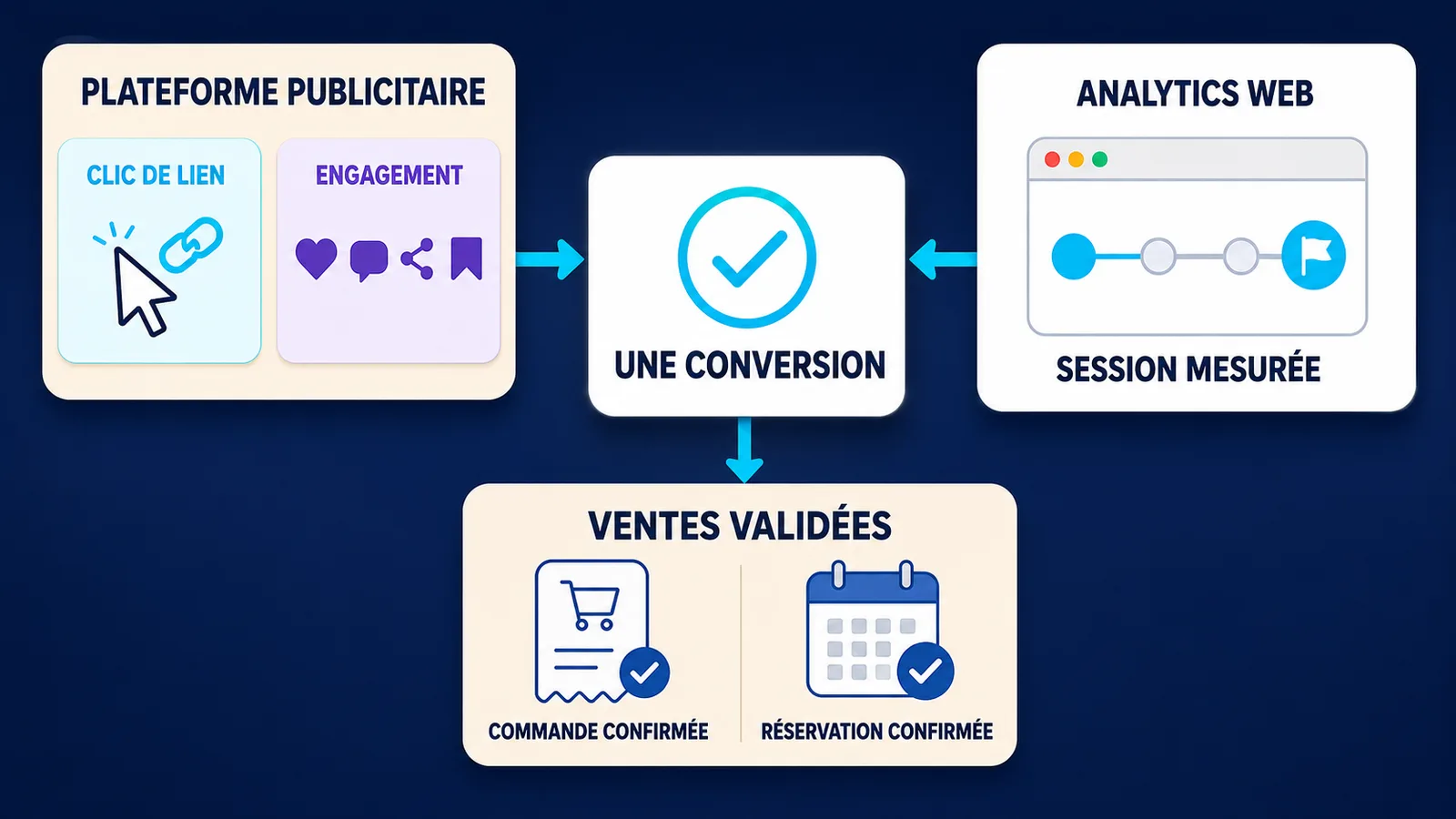Comparaison des conversions entre Meta Ads, GA4 et les ventes réelles